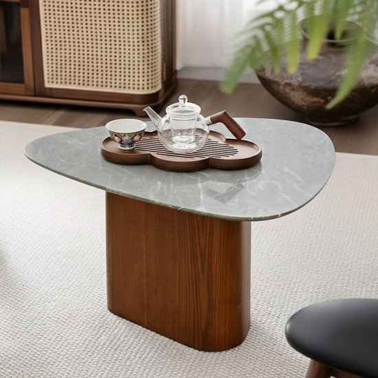 طاولة قهوة مودرن خشب سطح رخامي