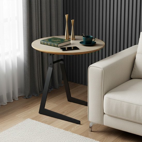طاولة قهوة جانبية خشب بأرجل معدنية