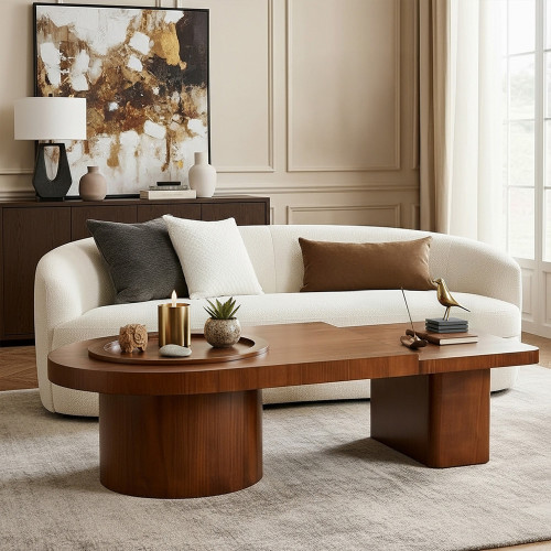 طاولة قهوة خشبية بتصميم عصري بني