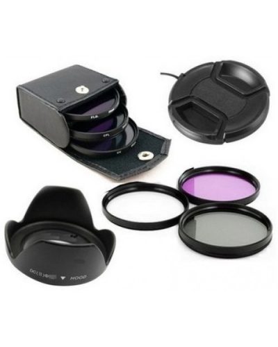 طقم فلاتر UV CPL FLD مع هود وغطا للعدسة مقاس 52mm