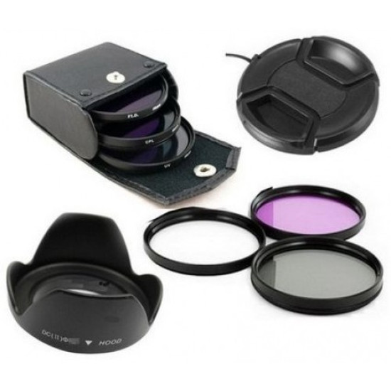 طقم فلاتر UV CPL FLD مع هود وغطا للعدسة مقاس 52mm