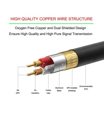 cable 1/4''Jack 6.5mm Male to XLR Male Microphone Mono Cable Foil+Braided Shielded 10M