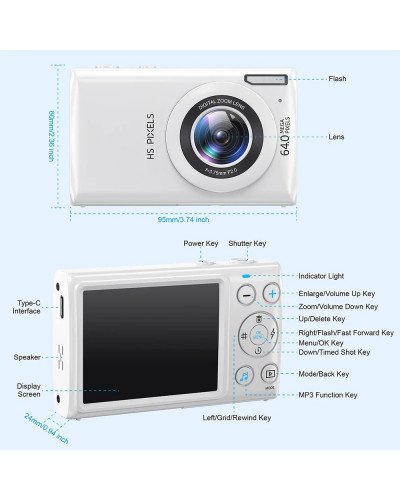 Digital Camera MP3 Player Auto Focus 2.8inch Screen Compact US - white