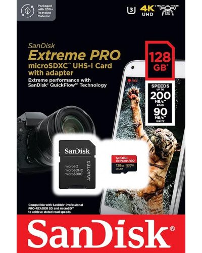 SanDisk 128GB Extreme Pro V30 Micro SD Card (SDXC) UHS-I-200MB/s