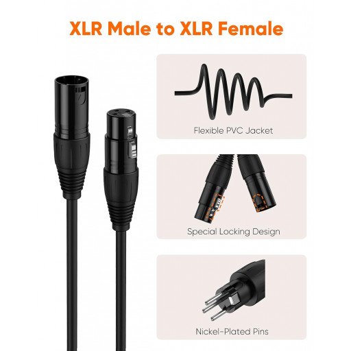 Cable XLR Cable, XLR Male to XLR Female Balanced 3 PIN Microphone Cable Black 3M	