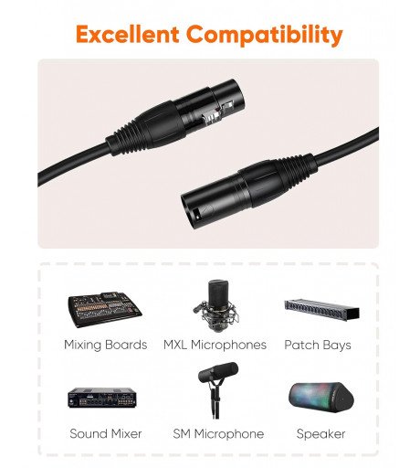 Cable XLR Cable, XLR Male to XLR Female Balanced 3 PIN Microphone Cable , Black 5M	