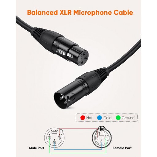 Cable XLR Cable, XLR Male to XLR Female Balanced 3 PIN Microphone Cable , Black 5M	