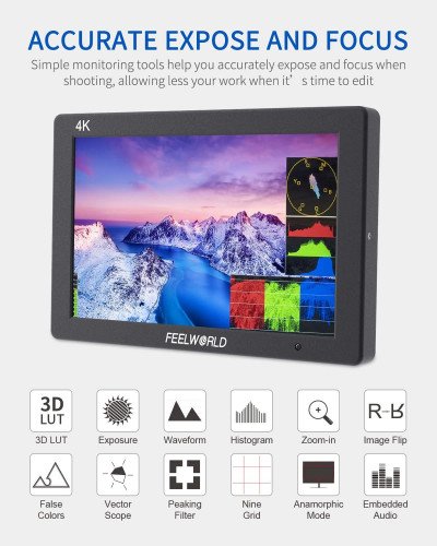 FEELWORLD T7 PLUS 7 Inch 3D LUT DSLR Camera Field Monitor with Waveform 4K HDMI Aluminum Housing FEELWORLD T7 PLUS 7 Inch 3D LUT DSLR Camera Field Monitor with Waveform 4K HDMI Aluminum Housing