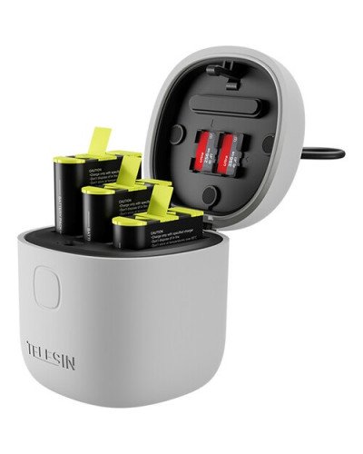 TELESIN Allin Box Battery Charger 1750mAh for GoPro Hero 12 11 10 9 Black 3 Ways Fast Charging Storage Batteries Accessories Kit