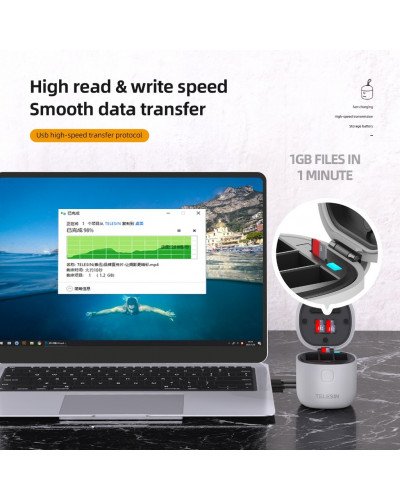 TELESIN Allin Box Battery Charger 1750mAh for GoPro Hero 12 11 10 9 Black 3 Ways Fast Charging Storage Batteries Accessories Kit