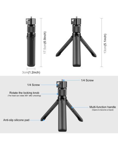 PULUZ Rotary Handle Desktop Tripod Stand 110cm Selfie Stick Monopod for Action Camera/Mobile/Insta360 X3/X4