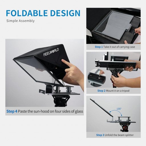 FEELWORLD TP16 16 Inch Folding Teleprompter Supports up to 16" Tablet Horizontal Vertical Prompting
