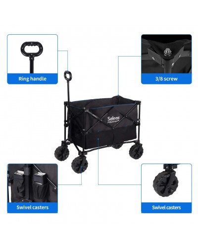 Selens Folding Outdoor Cart Beach Wagon with Big 360 Universal Wheels Storage bags for Photography Camping and Picnic
