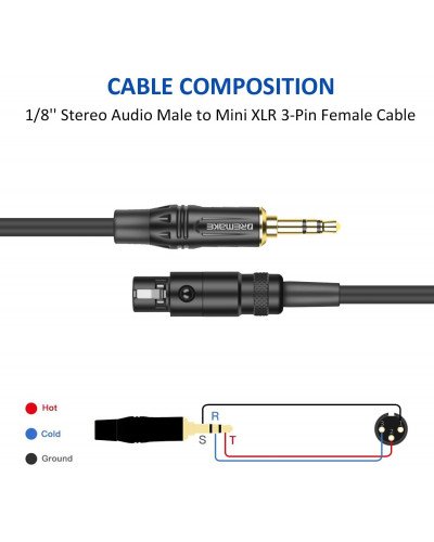 Jack 3.5mm 1/8 to 3-Pin Mini XLR Cable TRS 1/8 Inch Aux Stereo Male to Mini XLR Female Audio Adapter Cable for AKG K550 3m