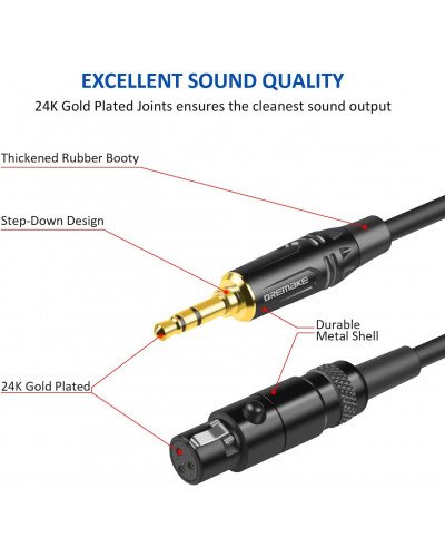 Jack 3.5mm 1/8 to 3-Pin Mini XLR Cable TRS 1/8 Inch Aux Stereo Male to Mini XLR Female Audio Adapter Cable for AKG K550 3m