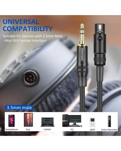 Jack 3.5mm 1/8 to 3-Pin Mini XLR Cable TRS 1/8 Inch Aux Stereo Male to Mini XLR Female Audio Adapter Cable for AKG K550 3m
