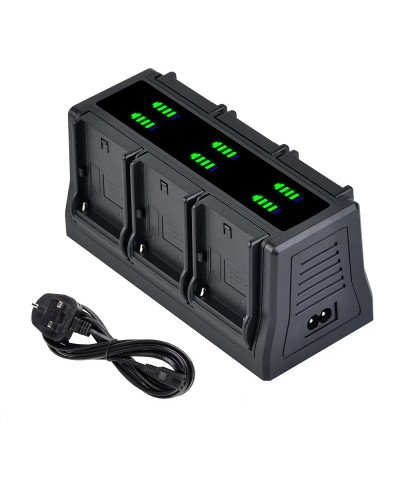 LED Display Charging Base 6-Slot Charger for NP-F970 NP-F750 NP-F550 NP-FZ100 LP-E6 EN-EL15 FNP-W235 Changeable Plate