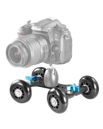 Camera Aluminum Slide Rail Car with Universal Camera Mount Screw, Black