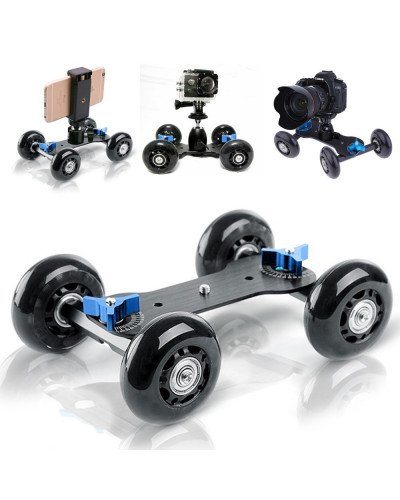 Camera Aluminum Slide Rail Car with Universal Camera Mount Screw, Black