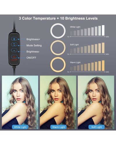 16cm LED Ring Vlogging Photography Video Lights with Mobile Clamp&Light Stand