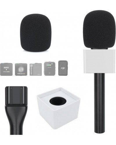 Microphone Interview Handheld Adapter with Foam and Square Cube White