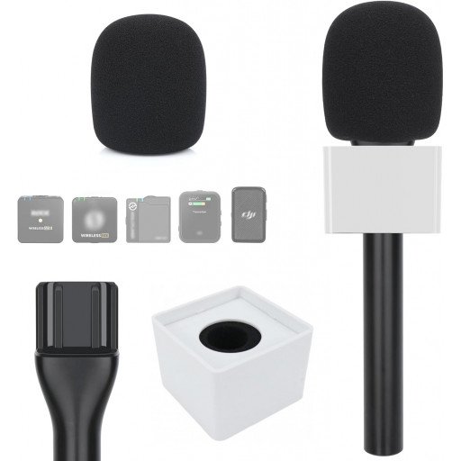 Microphone Interview Handheld Adapter with Foam and Square Cube White