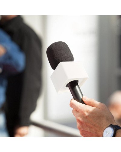 Microphone Interview Handheld Adapter with Foam and Square Cube White