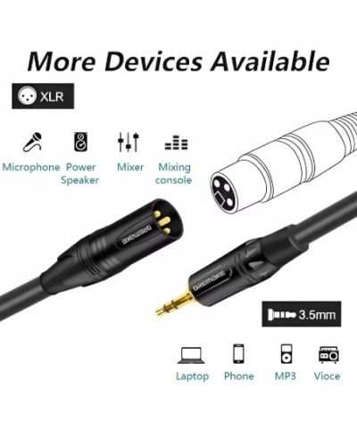 XLR Male To 3.5mm Cable Unbalanced Male XLR To 1/8 Inch Stereo Jack Aux Microphone Cable 3M
