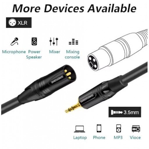 XLR Male To 3.5mm Cable Unbalanced Male XLR To 1/8 Inch Stereo Jack Aux Microphone Cable 3M