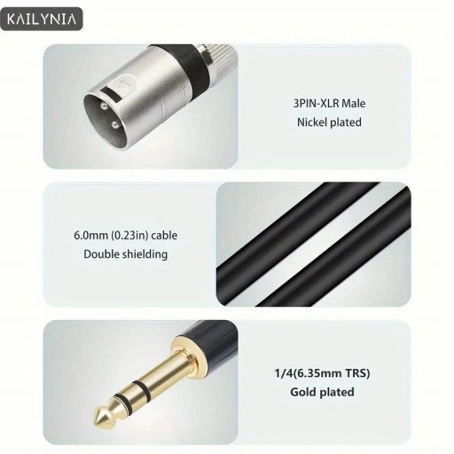 XLR Male To 6.5mm 1/4" TRS Male to XLR Male Balanced Audio Cable 5M