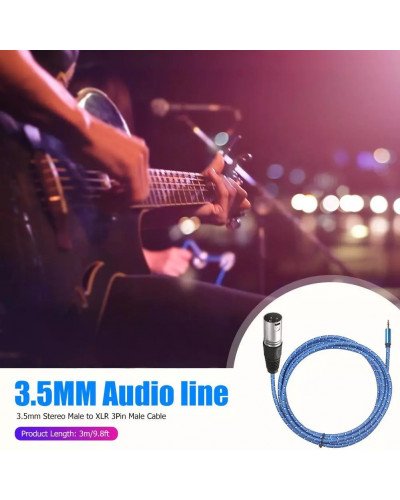 XLR Male To 3.5mm Stereo Plug to XLR 3Pin Male Aluminium Alloy Case Cable for Sound Card 3M