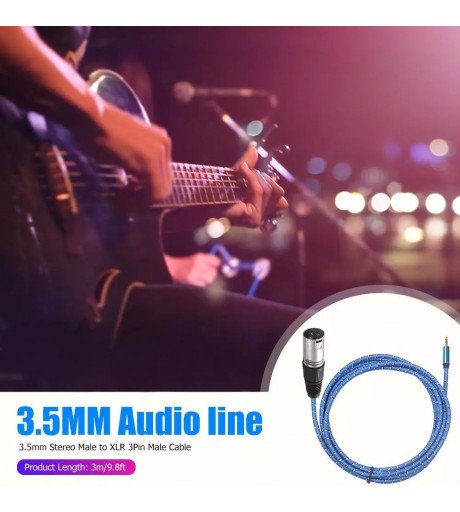 XLR Male To 3.5mm Stereo Plug to XLR 3Pin Male Aluminium Alloy Case Cable for Sound Card 3M