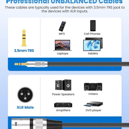 XLR Male to 3.5mm Cable Unbalanced Mini Jack 1/8 inch to XLR Male Adapter Microphone Cable 3M