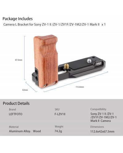 LEFTFOTO ZV-1 II Handgrip L Bracket Wooden Side Handle for Sony ZV-1 II/ZV-1/ZV1F/ZV-1M2/ZV-1 Mark II