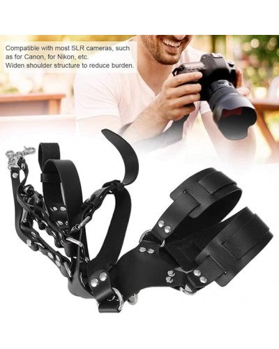 Leather Dual Camera Strap Harness QR Multi Gear Camera Shoulder Adjustable
