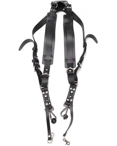 Leather Dual Camera Strap Harness QR Multi Gear Camera Shoulder Adjustable