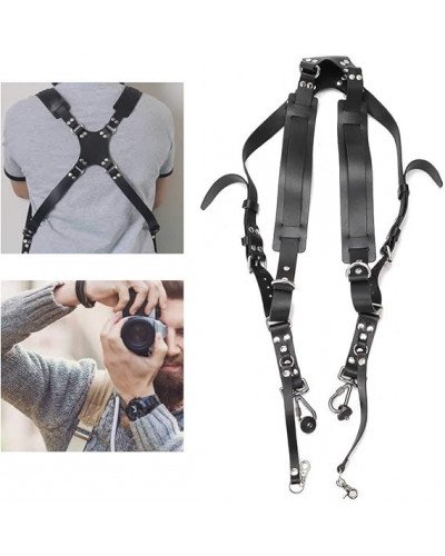 Leather Dual Camera Strap Harness QR Multi Gear Camera Shoulder Adjustable