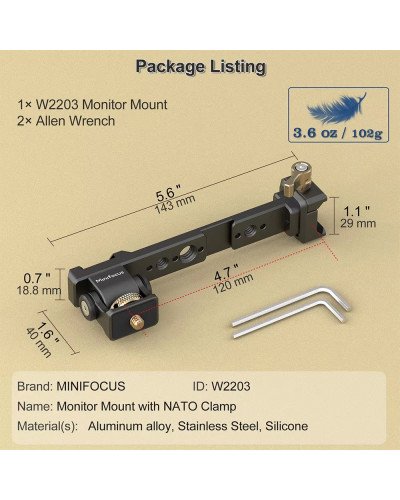 Minifocus Monitor Mounting Support with NATO Clamp for DJI RS 2 RSC 2 RS 3 RS 3 Pro RS 3 Mini RS 4 or RS 4 Pro Gimbal