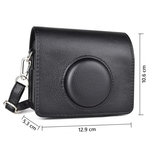 Leather Camera Case for FUJIFILM Instax Mini Evo With Shoulder Strap (Black)