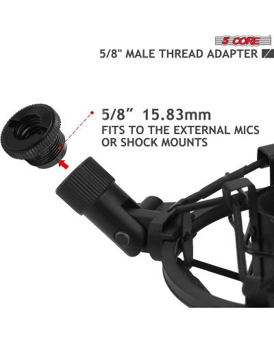 Black Plastic 5/8" M-3/8" F Mic Screw Thread Adapter for Mic Microphone Stand