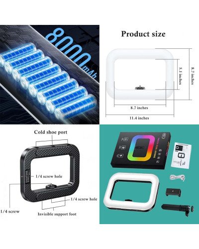 YM-200 RGB Rechargeable 20W Selfie Portable Ring Light Phone Adjustable Fill Ring Light