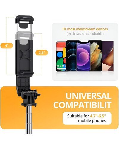 Selfie Stick R1-L with Tripod Stand 67 Inch Long with 7 Section Stable Base Bluetooth Remote