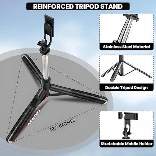 Selfie Stick R1-L with Tripod Stand 67 Inch Long with 7 Section Stable Base Bluetooth Remote