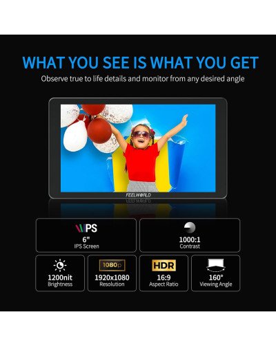 FeelWorld P6XL 6" 1200nit On-Camera Field Monitor with Built-In Battery