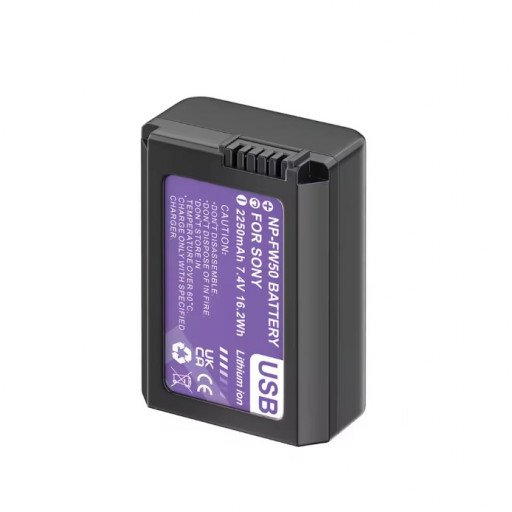 NP-FW50 Battery 2250mAh Type-C Port for Sony ZV-E10 Alpha A6000 A6300 A6400 A6500 A5000 A5100 A7 A7II A7R A7RII A7S A7SII RX10 II III NEX-3 NEX-5