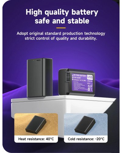 NP-FW50 Battery 2250mAh Type-C Port for Sony ZV-E10 Alpha A6000 A6300 A6400 A6500 A5000 A5100 A7 A7II A7R A7RII A7S A7SII RX10 II III NEX-3 NEX-5 NP-FW50 Battery 2250mAh Type-C Port for Sony ZV-E10 Alpha A6000 A6300 A6400 A6500 A5000 A5100 A7 A7II A7R A7RII A7S A7SII RX10 II III NEX-3 NEX-5