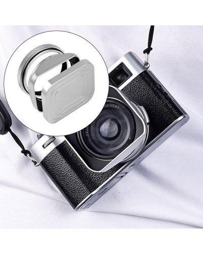 Square Metal Lens Hoods Lens Caps for FUJIFILM X100 Series X100/X100V/X100VI/X100F/X100S/X100T With MC UV Filter 49mm (Silver)