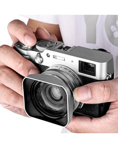 Square Metal Lens Hoods Lens Caps for FUJIFILM X100 Series X100/X100V/X100VI/X100F/X100S/X100T With MC UV Filter 49mm (Silver)