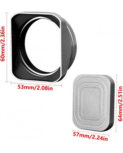 Square Metal Lens Hoods Lens Caps for FUJIFILM X100 Series X100/X100V/X100VI/X100F/X100S/X100T With MC UV Filter 49mm (Silver)