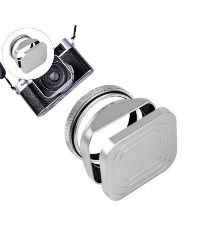 Square Metal Lens Hoods Lens Caps for FUJIFILM X100 Series X100/X100V/X100VI/X100F/X100S/X100T (Silver)